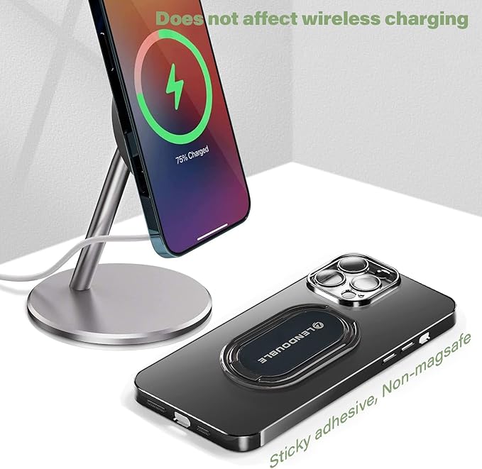 Phone Ring Holder Finger Kickstand, 360 Rotation Foldable Ultra-Thin Metal Cell Phone Back Hand Grip for Magnetic Car Mount & Office Desktop, Adjustable Cellphone Stand for iPhone 16 iPad Smartphones