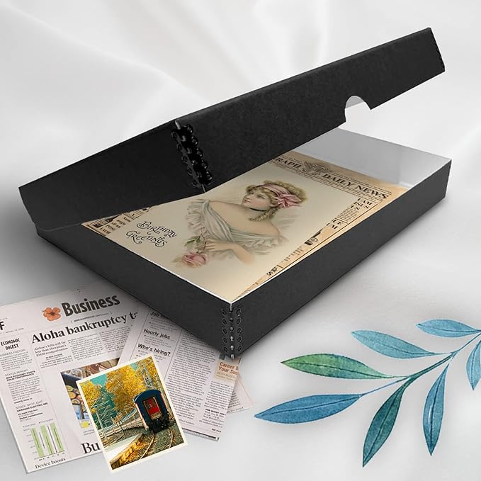 Golden State Art, Archival Folio Storage Box 9x12, Clamshell Design with Metal Edge, Preserve and Store Photos Documents Cards Prints Arts Crafts DIY, Black