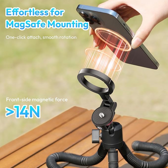 ULANZI MT30 Magnetic Flexible Tripod for iPhone 17-12 Series with 1/4" Thread, Mini Bendable Phone Holder Stand for MagSafe & Cameras, Octopus Mini Tripod Mount for Creative Shooting & Video Recording
