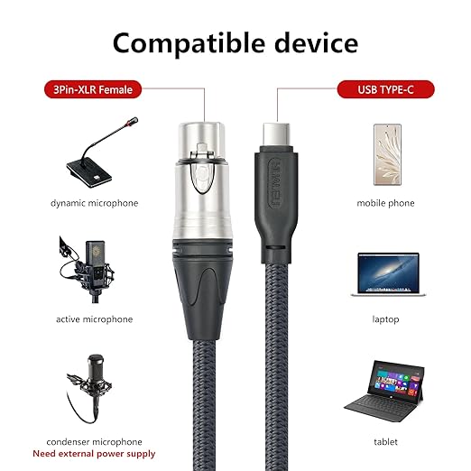 3.3FT Female XLR to USB C Micphone Cable,USB C to XLR for Dynamic Microphone iPhone 15,ipad,Notebook,Tablet