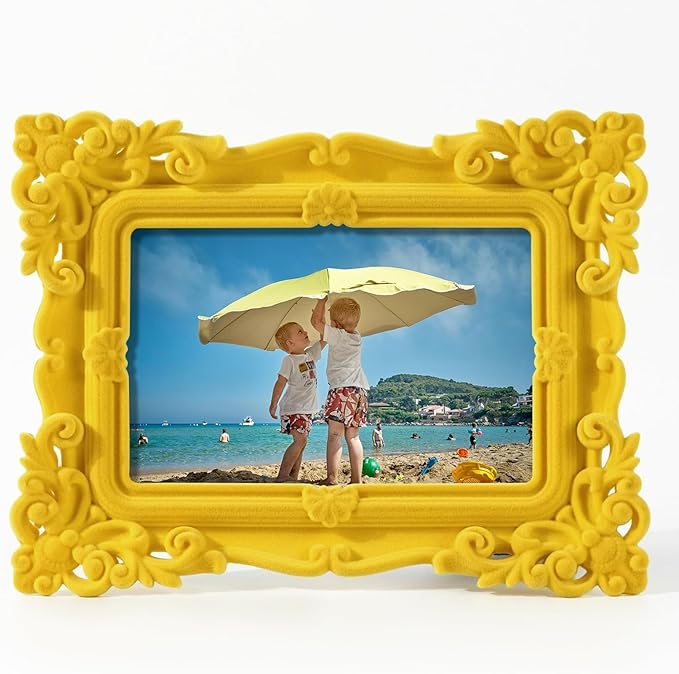 5x7 Yellow Picture Frame for Art Prints Posters, Small Colorful Decorative Frame with Real Glass/Stand, Ornate Memorial Frame Gift for Wedding Baby Shower Retirement (Yellow)