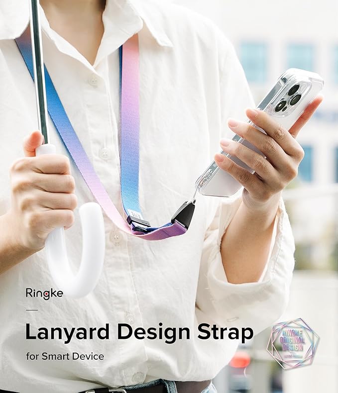Ringke Lanyard Strap [One-Touch Buckle] Designed for Camera Strap and Phone Strap, Adjustable Sturdy Universal Neck Strap Compatible with Camera and Phone Case - Aurora