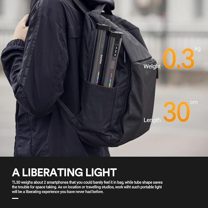 Godox TL30 Tube Light, Magnetic RGB Led Video Light Wand Stick, CRI 97+ TLCI 99+, 2700K~6500K, Dimmable Handheld LED Stick Light Bar w/2900mAh Battery, 37 FX, APP Control for Photography Video