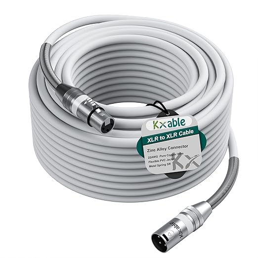 XLR Microphone Cable 200 FT, XLR Male to Female Balanced Mic Cable, 3-Pin Shielded Speaker Cord, Zinc Alloy Connectors, 22AWG Pure Copper, Metal Spring SR, Recording Studio, Podcast, White