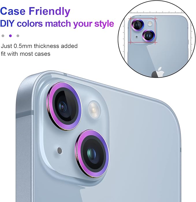 Jeluse 2X2 Pack Camera Lens Protector for iphone 14 Plus for iphone 14, 9H Tempered Glass Screen Protector Cover [Alignment Kit Eazy installation] Metal Individual Ring
