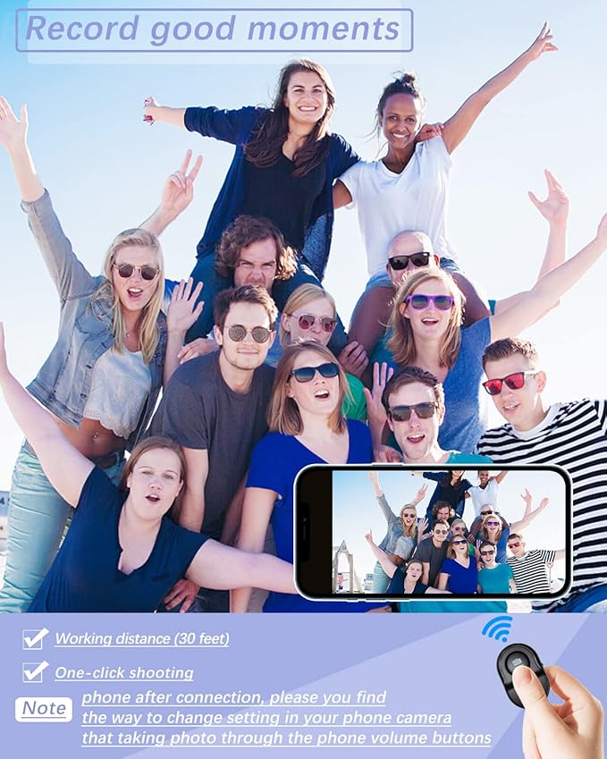 Remote Shutter for iPhone Camera, Bluetooth Remote for Android, Hands Free Works with Take a Christmas Family Portrait, Create Amazing Photos and Selfies, Wrist Strap Included（3 Pack） (Round)