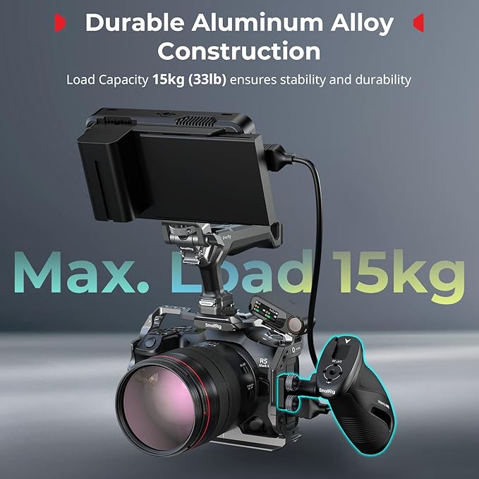SMALLRIG Push-Button Rotating Side Handle with 1/4"-20 Screws, for Left and Right Hand, 360° Rotatable Side Handle with Anti-Slip Silicone, Max. Load 15Kg