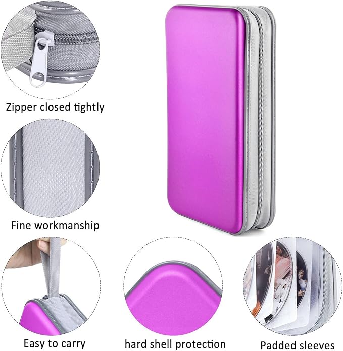 DVD Case, Bivisen CD Case Holder Wallet Binder 96 Capacity CD/DVD Cases Storage Holder Binder Organizer Wallet Book for Car Home Travel (Puple)