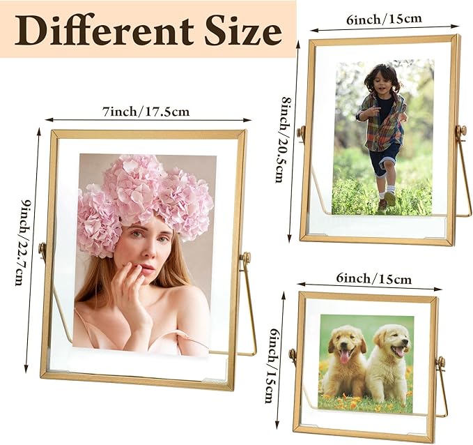 Amyhill Set of 6 Metal Picture Frames Vintage Minimal Ornate Floating Frames 4, 6, 7 Inches Photo Antique Easel Stand Vertical Glass Holder for Pictures Photos Desk Tabletop Display(Gold)