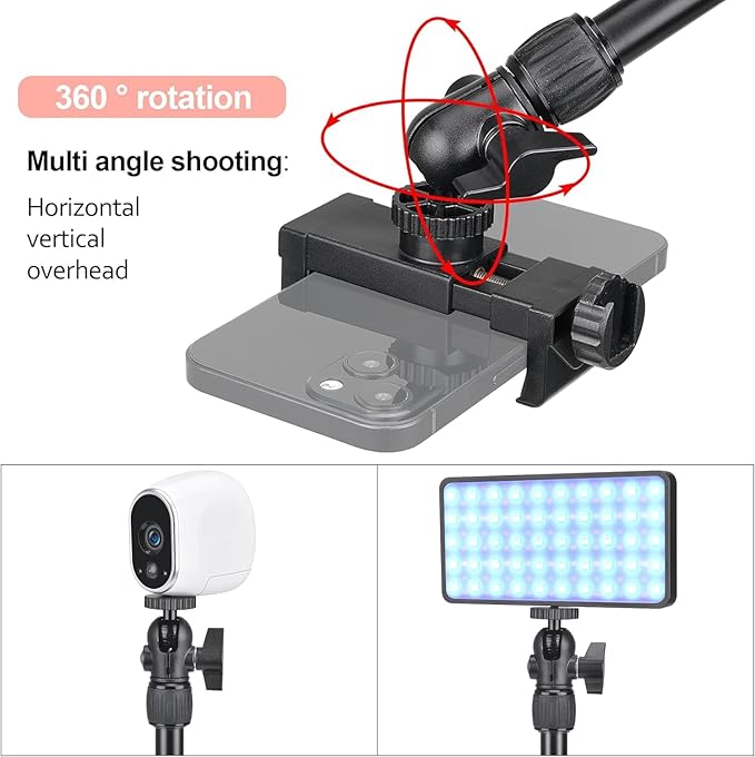 FlexiMount Pro Adjustable Overhead Tripod Phone Stand with Desk Clamp, RC Monitor Mirror & Mic Arm for iPhone, YouTube, Zoom, Live Streaming, Video Meeting, Vlog Recording