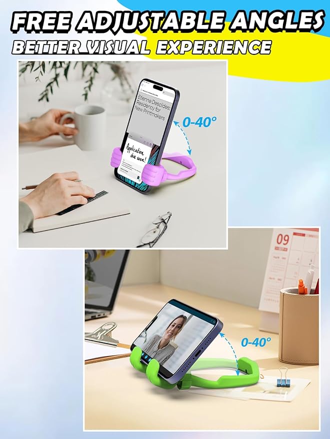 Easter Basket Stuffers for Teen Boys Girls Cell Phone Stand - 2 Pack Thumbs Up Lazy Phone Holder for Desk Birthday Easter Gifts for Kids Adults Women Men (Bright Purple & Avocado Green, 2)