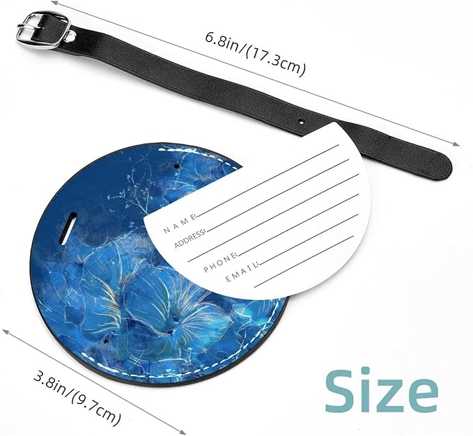 2 Pack Luggage Tags Abstract Blue Floral Suitcase Tags Travel Bag ID Identifier Luggage Tag
