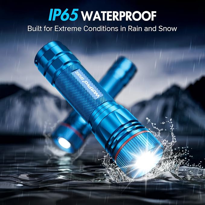 WdtPro Rechargeable Flashlights High Lumens, 2 Pack 10H Long Lasting Super Bright EDC Flashlight, LED Mini Tactical Flash Lights for Camping Emergency, Drop & Water Resistant Blue(Battery Included)