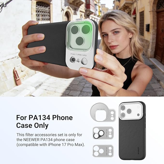 NEEWER ND Filter Set Only for PA134 Phone Case Compatible with iPhone 17 Pro Max, Neutral Density ND8/16/32/64 + Black Diffusion 1/4 + Magnetic Backplate, Lens Filter Accessories Kit, Silver
