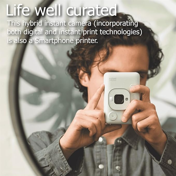 Fujifilm Mini LiPlay Hybrid Instant Camera with Mini Film, 32GB microSD Card, Charging Cable, Hand Strap and Pixibytes Microfiber Cleaning Cloth... (Misty White + 40 Sheets)