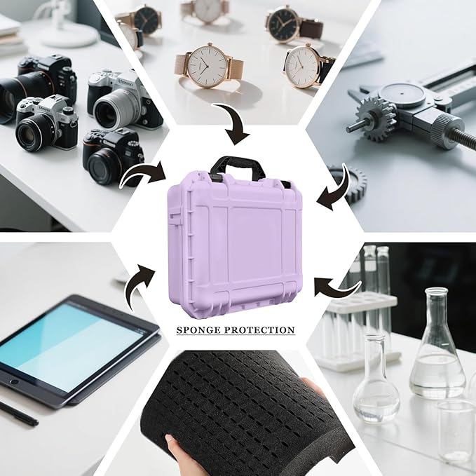 Relaxweex 1 Pcs 14.3 x 11.4 x 4.5 Inch Waterproof Hard Case with DIY Customizable Foam Insert Portable Protective Case with Knife for Camera Drones Equipments Tools Test Instruments (Purple)