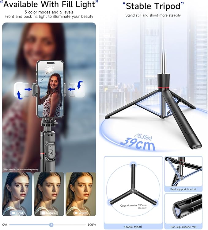 Gimbal Stabilizer - Master Every Move, 67" Selfie Stick Tripod for iPhone, Extendable Travel Tripod with 360° Panoramic Shot with Remote, Foldable Phone Stand for iPhone/Android