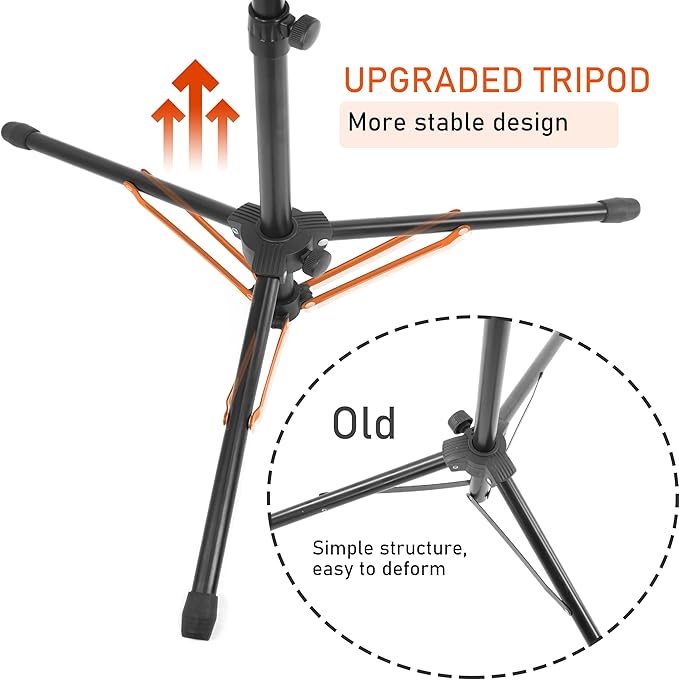 Microphone Stand with IPAD Clip, Floor Foldable Mic Stand with Phone Clip,Heavy Duty Tripod Boom Arm with 2 Mic Clips and Carrying Bag for Singing Karaoke Stage