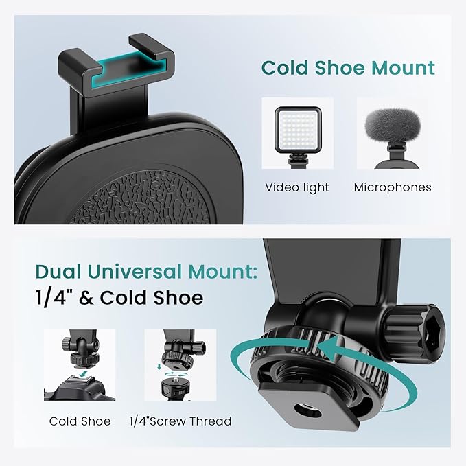 Victiv Magnetic Phone Tripod Mount with Cold Shoe, Adjustable iPhone Tripod Holder Adapter with 1/4” Screw, Camera Phone Mount for iPhone, Camera, Tripods