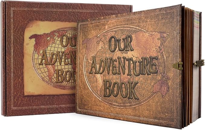 JIMBON Our Adventure Book 180 Pages Scrapbook Photo Album,Retro Style Embossed Letter Leather Cover Travel Diary Journal Scrap Book For Couples,Memory Book For Anniversary Wedding