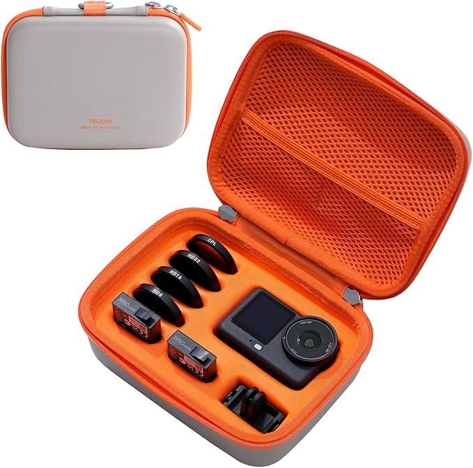 TELESIN DisAdv Carrying Case for DJI Osmo Action 6 and Official Accessories, Waterproof Hard Carrying Bag for Camera Batteries Filter Mount, DJI Osmo Case Hard Shell Action Camera Bag, Grey