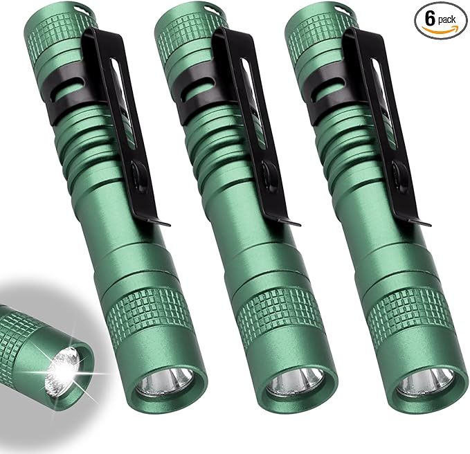 Mini Flashlight, AAA Small Pen Light with Clip, Portable 500lm Pocket Pen Flashlight for Inspection Repair Outdoor Emergency (3 Pack, Green, 3.5")