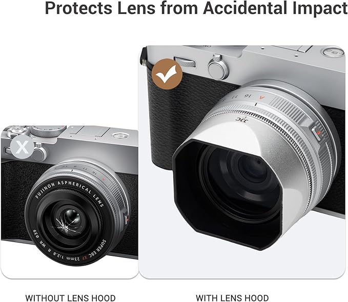 JJC Magnetic Lens Hood Shade for Fujifilm XF 23mm f2.8 R WR Lens on X-E5 XE5 Mirrorless Camera, for Fuji XF 27mm f2.8 R WR, XF27mm f/2.8 Lenses, Not Affect to Use 39mm Filter or Cap, Silver