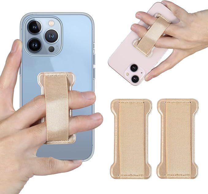 Phone Grip Holder for Hand, Universal Finger Strap Phone Holder, Finger Selfie Grip Compatible with Most Smartphones (Gold) - 2Pack