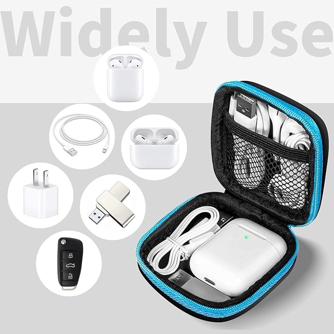 MOLOVA Earbud Case Portable EVA Carrying Case Storage Bag Cell Phone Accessories Organizer with Carabiner for Wired/Wireless Headphones, SD Memory Card, Camera Chips(Square, 5 Pack2)