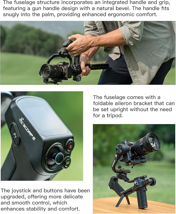 FeiyuTech SCORP 2 Kit Gimbal Stabilizer for DSLR and Mirrorless Camera, Integrated Al Tracking, 3-Axis Camera Stabilizer Fits for Sony Canon Fuji Nikon, 5.5lbs Payload Touch Screen Vertical Shooting