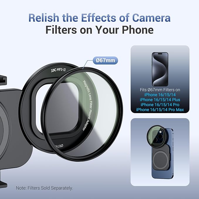 67mm ND Filter, Magnetic Lens Filter Adapter with ND2-128 Variable ND Filter for iPhone 16 15 14 Pro Pro Max Plus, Phone Lens Filter Mount with 1/4-20" Screw & Cold Shoe Pull-Out to fit 16 15 Pro Max