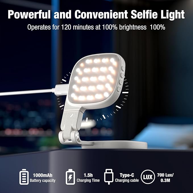 Diyife Magnetic Selfie Light for Phone, [Compatible with MagSafe] CRI95, 3 Modes, 45 LED, 360° Rotatable Phone Light with Foldable Mirror, Portable Selfie Ring Light for Zoom Makeup Video Conference