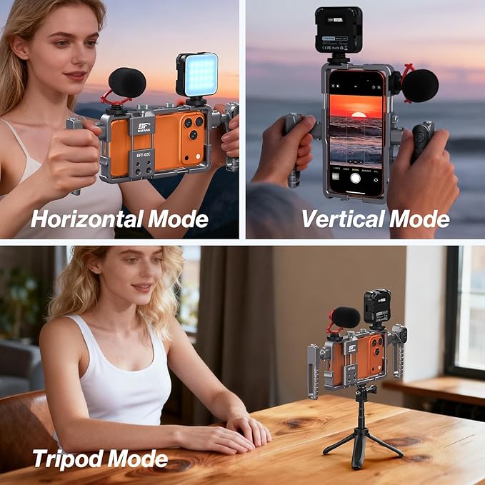 Upgraded Universal Smartphone Video Rig with Handles 67mm Filter Adapter Anti Drop, Phone Cage Stabilizer for Video Recording, Handheld Filmmaking Vlog Case Stabilizer for Videomaker