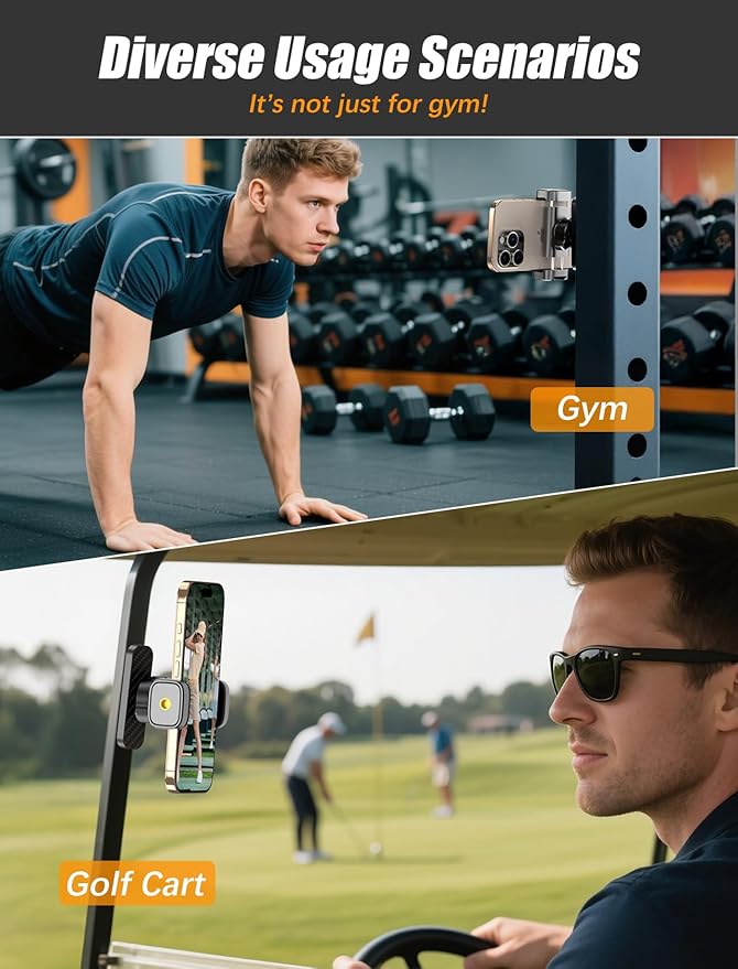 MOKPR Gym Magnetic Phone Holder【Strong Magnets】- 360 Adjustable Magnetic Phone Holders,Phone Holder Gym Accessories for Men Women Compatible with All Phones