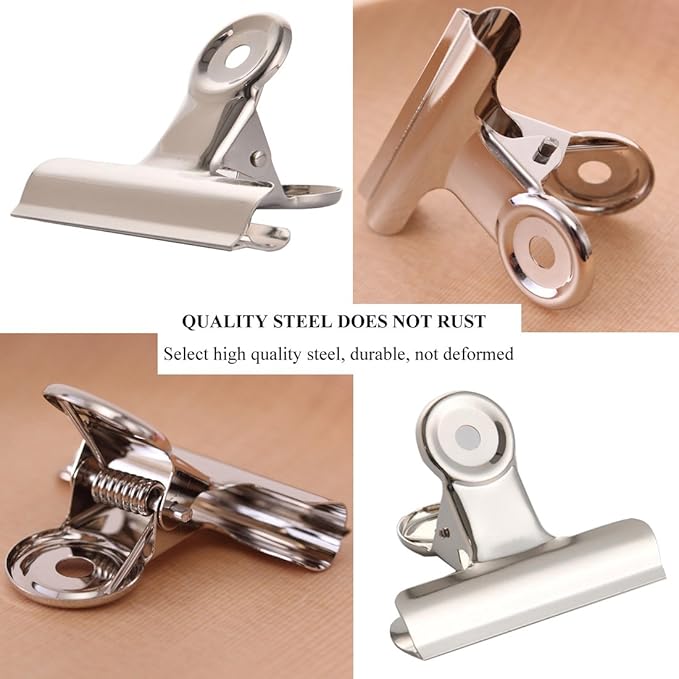 Coideal Silver Metal Hinge Clips - 20 Pack 2 Inch Large Bull Binder Paper Clips Clamp for Office Pictures Photos, Kitchen Food Bags (50mm)