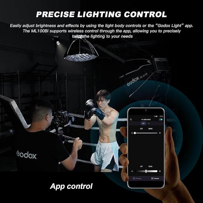 Godox ML100Bi 120W LED Video Light with Battery Grip, 2800K-6500K Bi-Color Continuous Output LED Video Light for Filming, Live Streaming and Video and Studio Photography