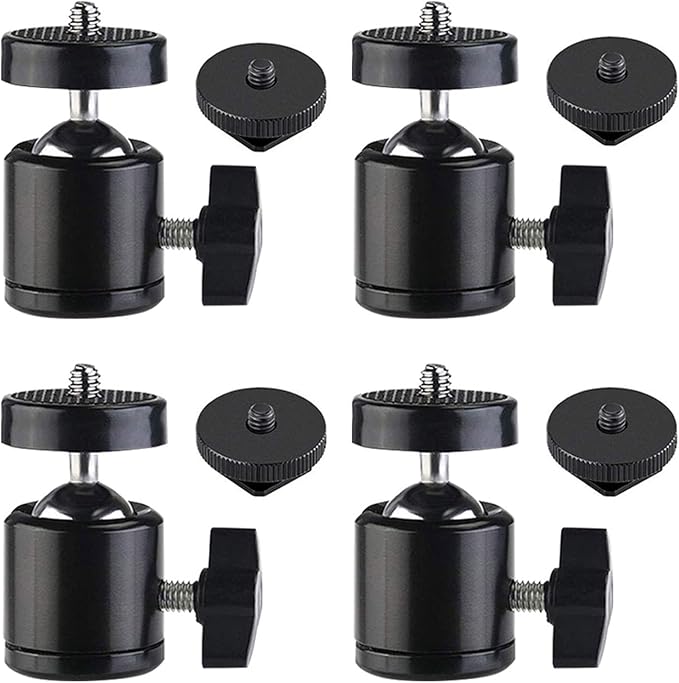 SLOW DOLPHIN Hot Shoe Mount Adapter 360 Degree Swivel Mini Ball Head 1/4 Tripod Screw Head for Cameras, Camcorders, Smart Phone, LED Video Light, Microphone(4 Packs)