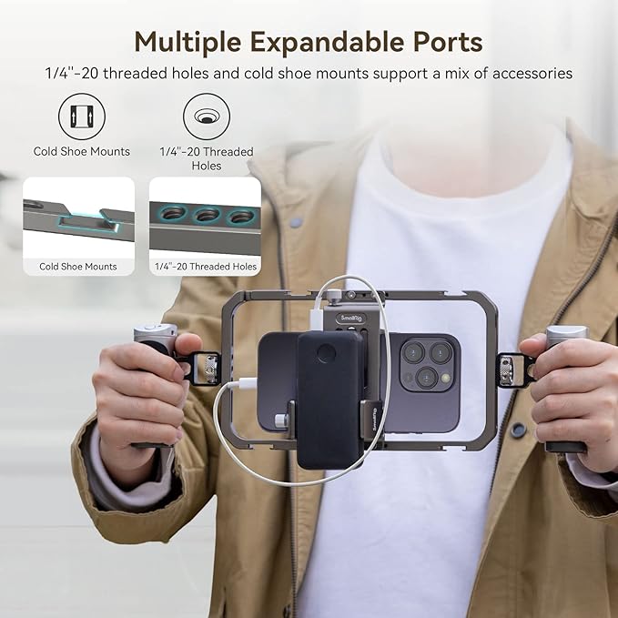SmallRig All-in-One Universal Phone Video Rig Kit, with Wireless Control Handles, Power Bank Holder, Table Tripod, Universal Phone Cage Kit for iPhone 16/15 /14 Pro/Max Series Vlogging Kit - 4120