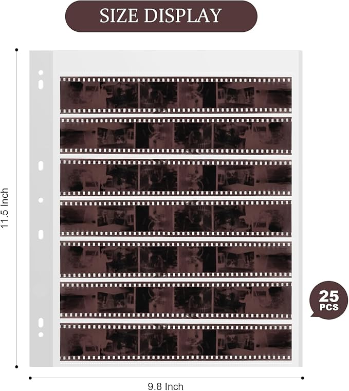25 Pcs 35mm Film Negative Sleeves Film Negative Storage Presentation Materials 35mm Size Negative Pages Holds Seven Strips of Six Frames Help You Collect and Organize Film