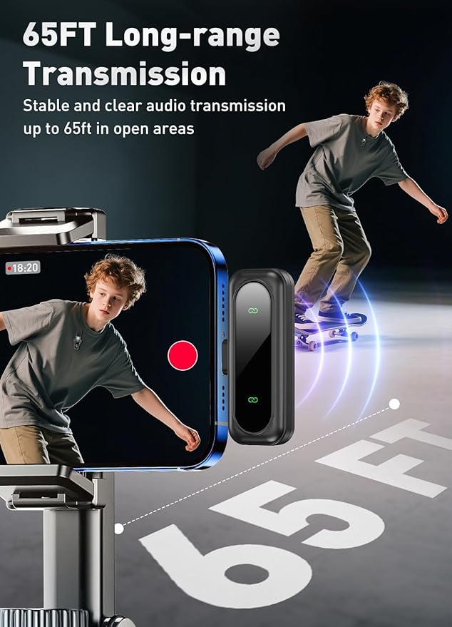 Wireless Microphone for iPhone, iPad, Android, Mini Microphones with LED Indicator & Noise Reduction, Magnetic Clip on Lavalier Microphone for Interview Video Recording Podcast YouTube Tiktok Vlogging