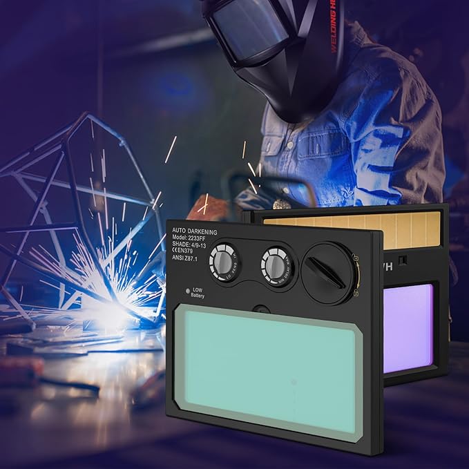 TRQWH HD Auto Darkening Welding Lens 4.33"x3.54" Solar True Color Filter with 2 Arc Sensor Adjustable Shade Range 4/9-13 Replacement Welding Helmet Accessories for TRQWH Welding Hood
