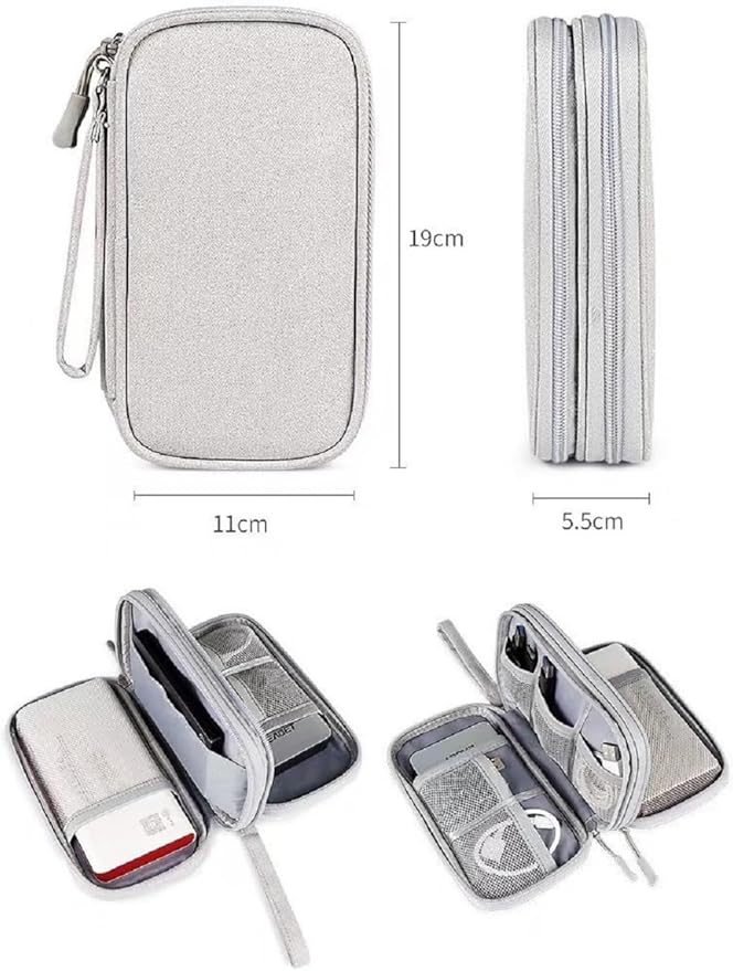Yiasangly Electronic Organizer Bag, Waterproof Portable Travel Cable Storage Bag, Multifunctional Cord Storage Case for USB Drive, Dard Drive, Power Bank, Charger, Mouse, USB Cable, Headphones - Grey