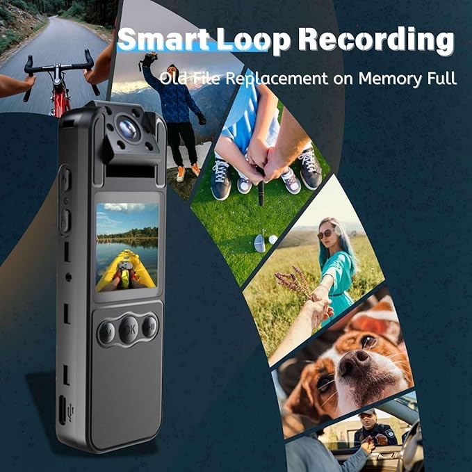 128G4K Body Cam with 180°Rotating Lens,Bike Camera with Audio and Video Recording,Sport Camera with 6hrs Battery,Night Vision,Wearable Cam for Pet,Office,Security Police Law Enforcement (H82-4K-128G)