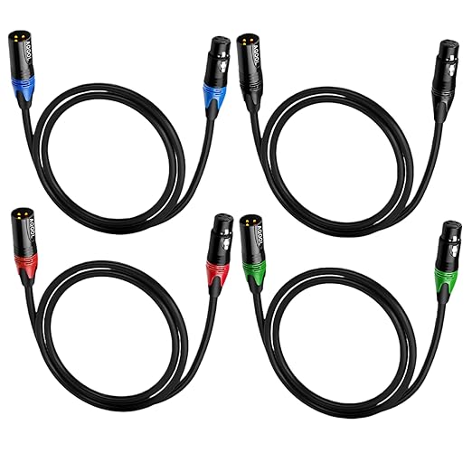 3ft XLR Cables 4 Pack, XLR Male to Female Microphone Cable, Balanced Oxygen-Free Copper (OFC) Mic Patch Cords