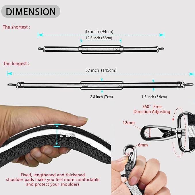ZINZ Shoulder Strap 58" Ultra-Thick Fixed Padded and Adjustable Buckles Crossbody Strap for Briefcase Laptop Bag Luggage