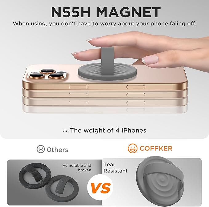 Magnetic Phone Grip Ring Holder, Liquid Silicone Magnet Cell Phone Grip Finger Loop, Compatible with Magsafe, Back of Phone for iPhone 17/16/15/14/13/12 Series, Gray