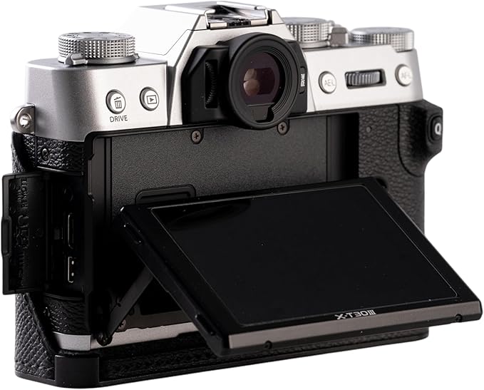 Handmade Genuine Leather Camera Half Case for FUJIFILM X-T30III /FUJIFILM X-T30III Camera Case/FUJIFILM X-T30III Case - Top Layer Cowhide Body + Metal Base Plate (Black)