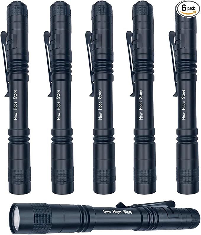 Pen Flashlight, Led Mini Penlight Super Bright Pocket Clip Pen Light Compact Flashlight for Inspection, Repair, Camping, About 1000 Lumens IPX5 Powered by 2*AAA Battery(not included) set 6pcs