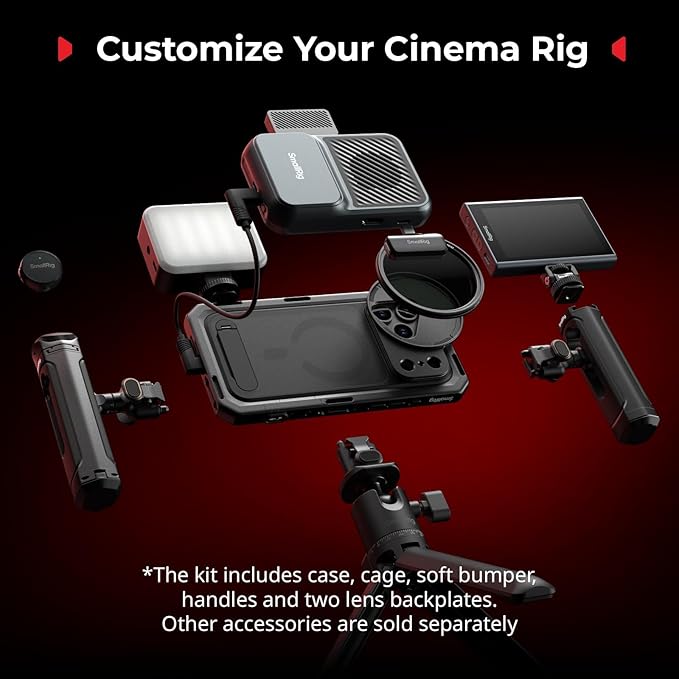 SmallRig Phone Video Cage Dual Handheld Kit for iPhone 17 Pro Max, Phone Rig with Wireless Quick Release Side Handle, 17mm T-Mount Lens Backplate for Video Recording/YouTube/Live Streaming/Vlog - 5541