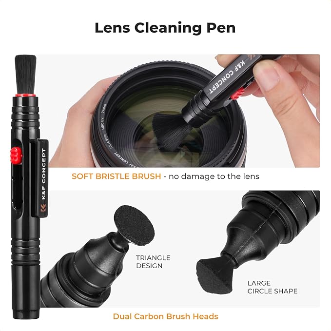 K&F CONCEPT 25-1 Professional Camera Cleaning Kit for DSLR Cameras with Full Frame Sensor Cleaning Swabs/60&20ML Lens Cleaner/Cleaning Wipes/Camera Blower/Lens Brush/Microfiber Cloths/Carrying Case